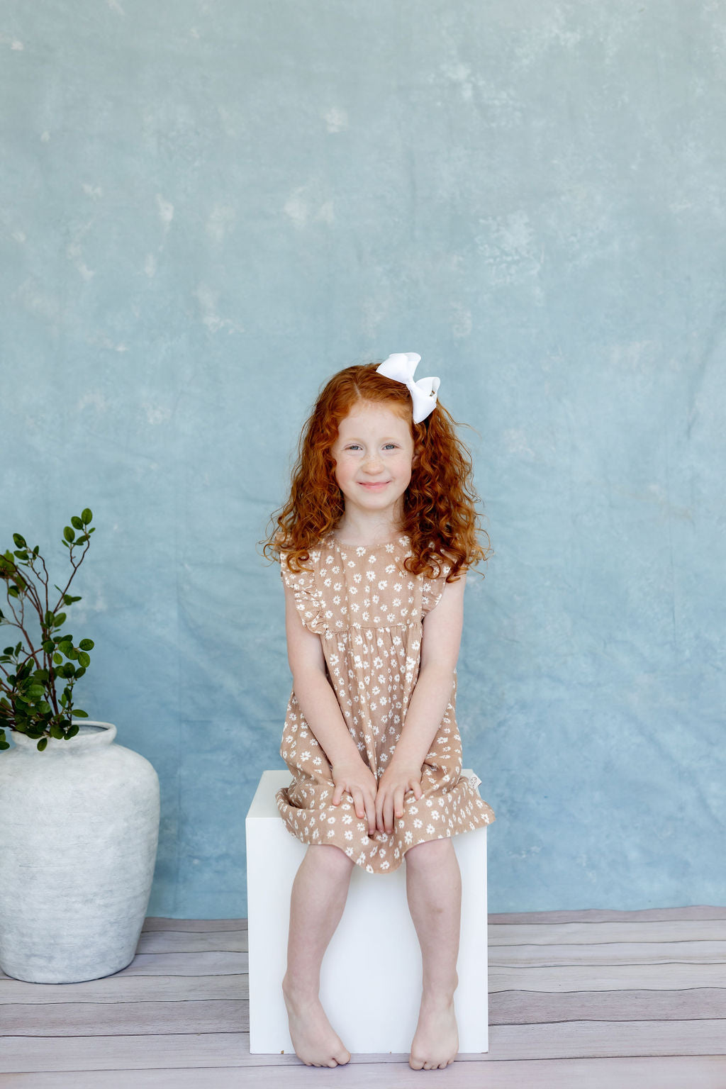 Girls Kimber Tank Dress – Tiny Blooms Sand