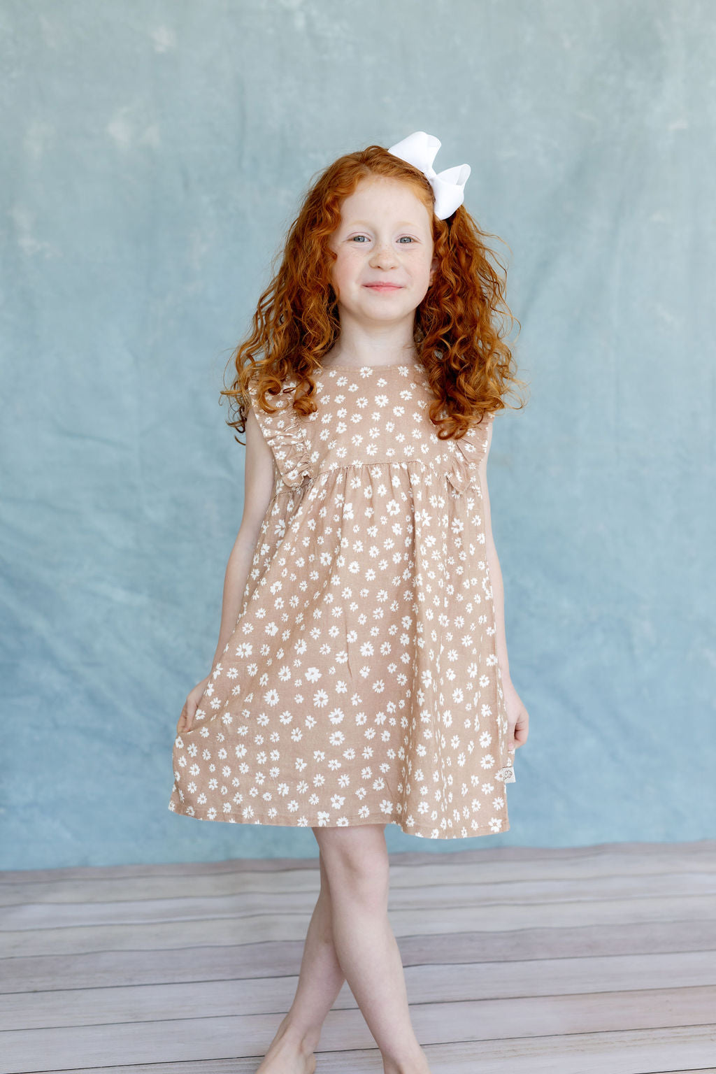 Girls Kimber Tank Dress – Tiny Blooms Sand