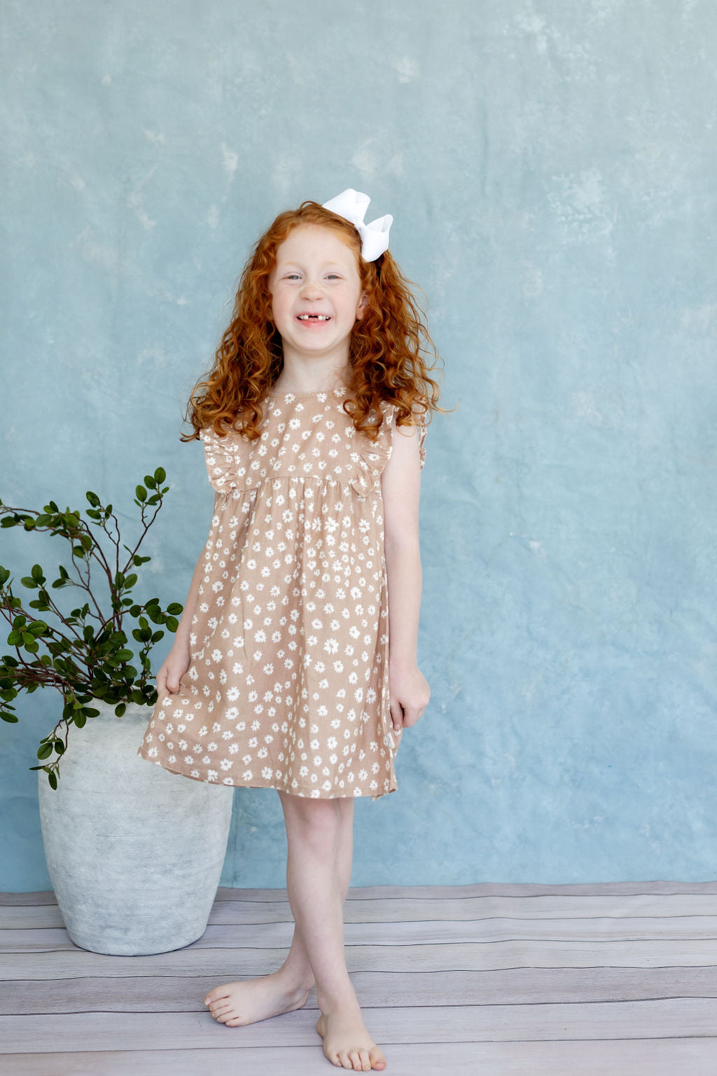 Girls Kimber Tank Dress – Tiny Blooms Sand