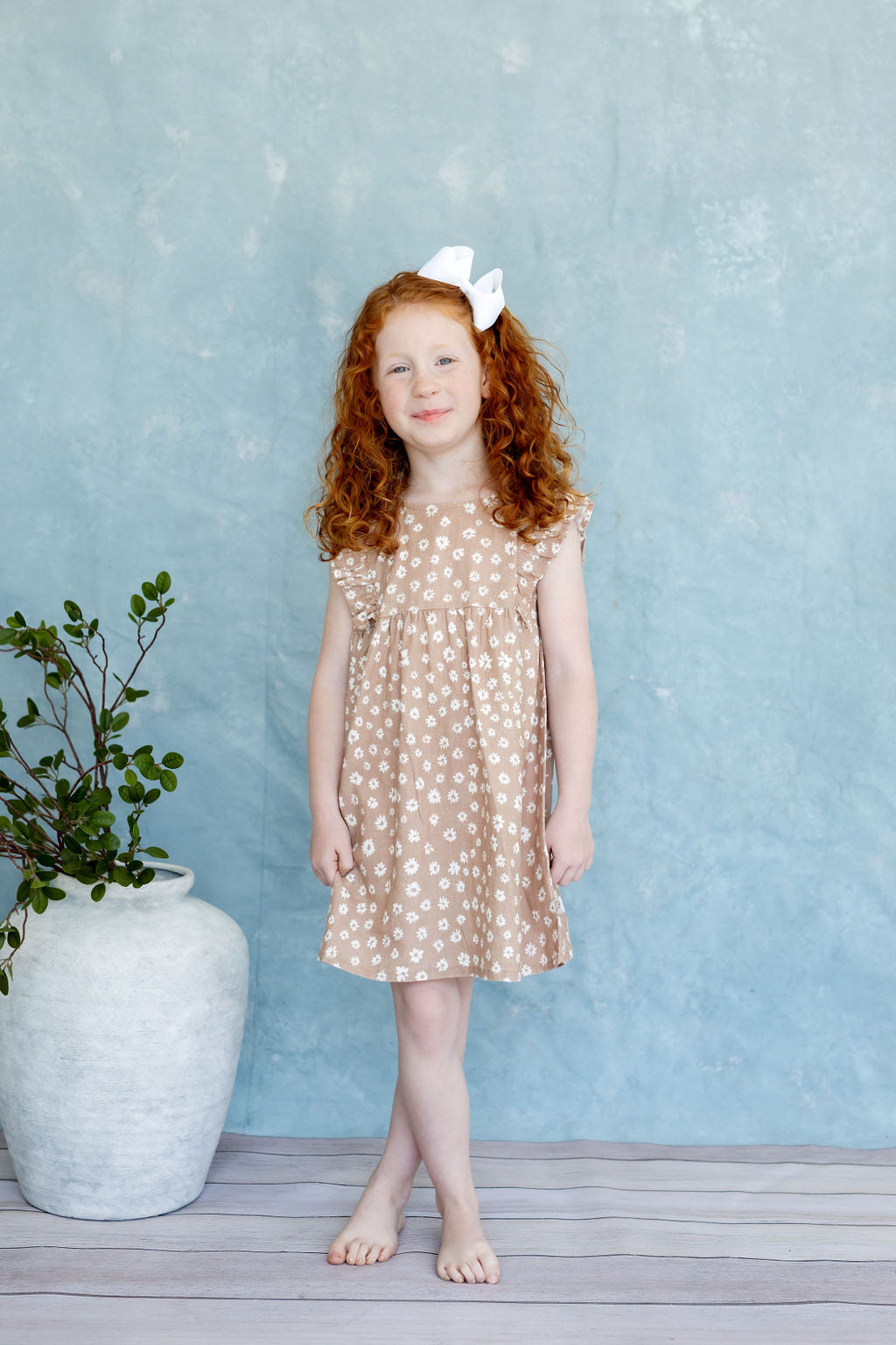 Girls Kimber Tank Dress – Tiny Blooms Sand